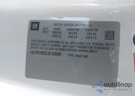 2018 Chevrolet Camaro 1Lt z USA, uszkodzony, nr VIN 1G1FB1RXXJ0124989